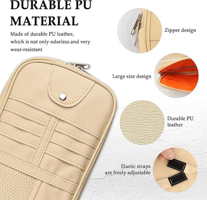 Upgrade Car Visor Organizer,Multipurpose Car Sun Visor Organizer with Sunglasses Holder for CCar Storage Bank Cards,Driver's License,PU Leather Truck VVisor Organizers for Most Vehicles (Beige)