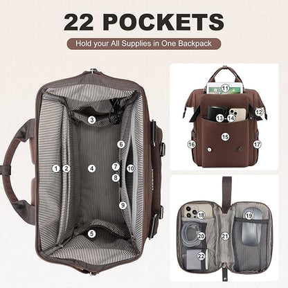 LOVEVOOK Laptop Backpack for Women Work Teacher Backpack, Business Computer Bag Doctor Nurse Bags, College Backpack Purse Laptop Bag, Waterproof Anti-theft Large Travel Back Pack, 17 Inch, Coffee