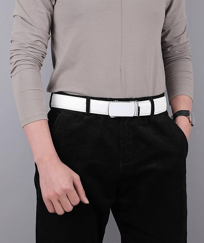 Lingli Men's Belt,Ratchet Dress Belt with Automatic Buckle Brown/Black-Trim to Fit-35mm wide
