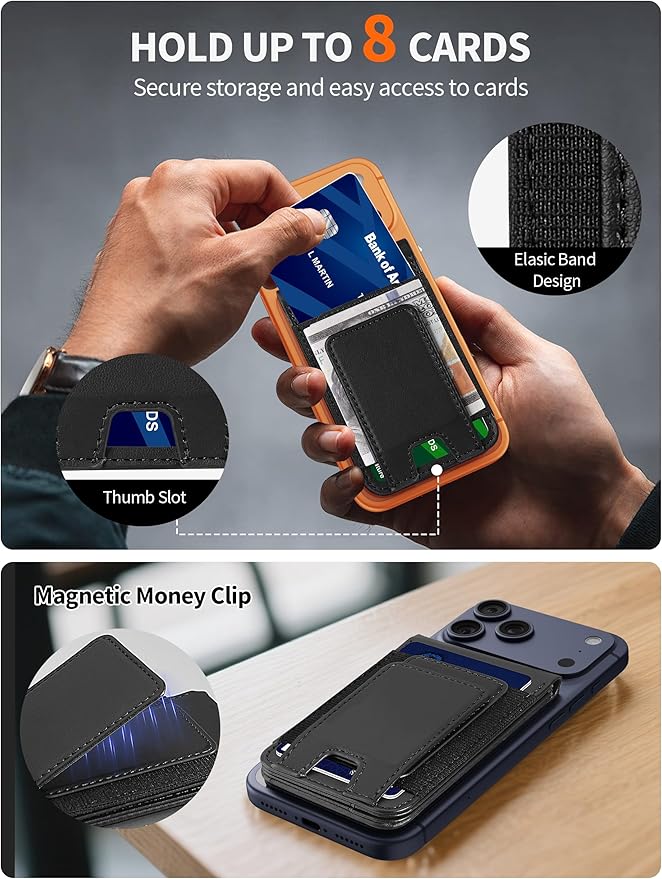 TopMade for MagSafe Wallet with Money Clip, Strongest Magnetic Card Holder for iPhone 17/16/15/14/13/12 Series, for iPhone Wallet with Adjustable Stand, ID Window, RFID Blocking, Black