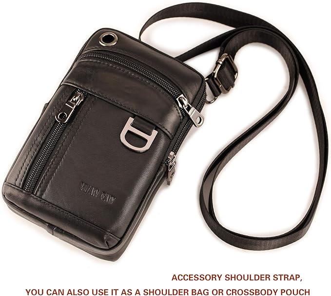Small Mens Leather Satchel Cell Phone Holster,Vertical Belt Clip Cellphone Pouch,Purse Waist Bag Fanny Pack Compatible with Google,Zipper Phone Bag for Work,Hike