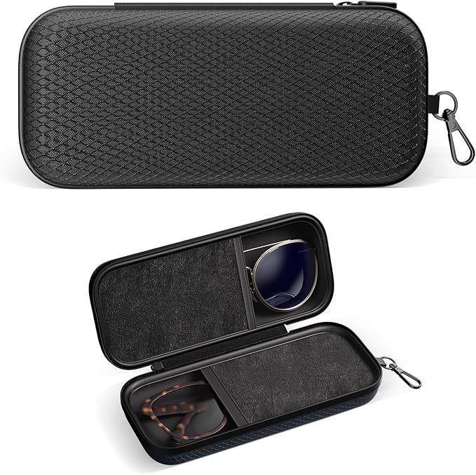 Double Eyeglasses Case Dual Sunglasses Case Hard Shell Glasses Case with Clip Metal Carabiner Travel