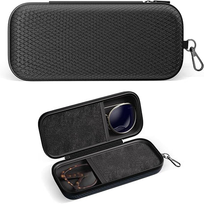 Double Eyeglasses Case Dual Sunglasses Case Hard Shell Glasses Case with Clip Metal Carabiner Travel