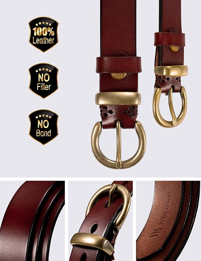 WOLFANT Full Grain Leather Belt for Women,1.1" Ladies Casual leather Jean Belt with Vintage Circle buckle in Gift Box