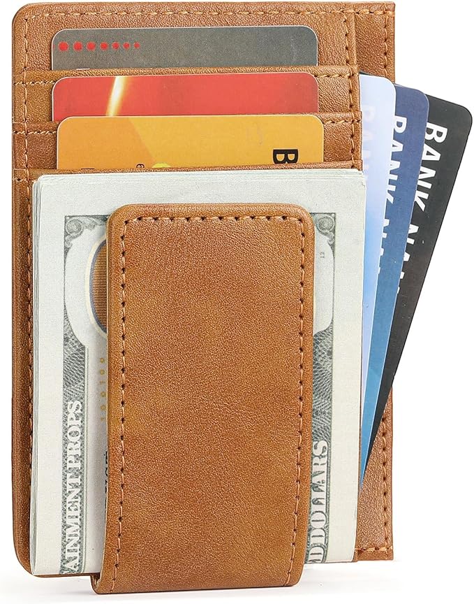 Magnetic Closure Slim Wallet for Men Leather RFID Blocking Minimalist Front Pocket Money Clip Wallet Credit Card Holder