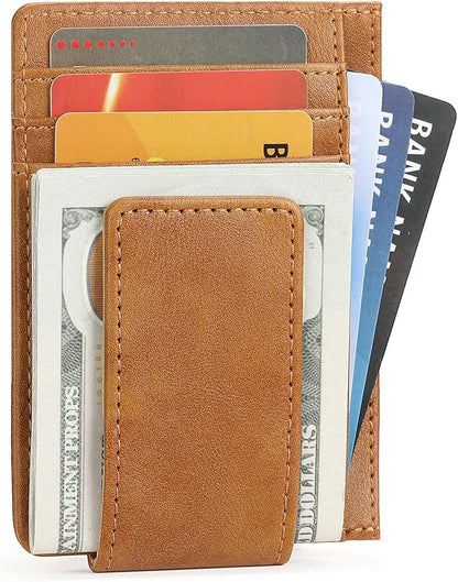 Magnetic Closure Slim Wallet for Men Leather RFID Blocking Minimalist Front Pocket Money Clip Wallet Credit Card Holder