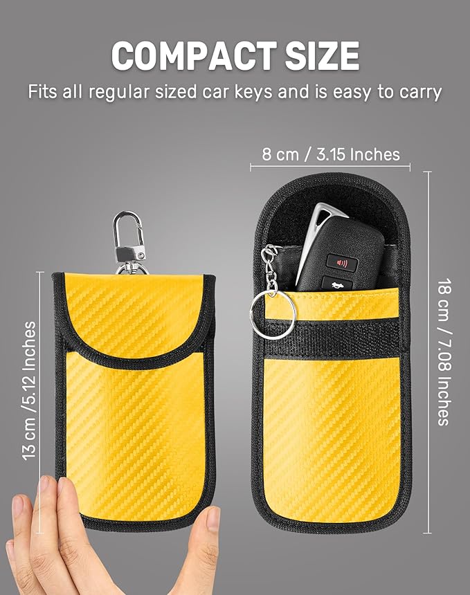Upgraded Faraday Bag for Key Fob (2 Pack), Premium Faraday Key Fob Protector– Car RFID Signal Blocking, Car Security Protection, Anti-Theft Pouch, Anti-Hacking Case Blocker Yellow