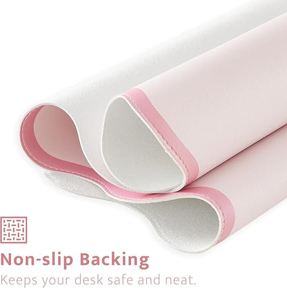 Ralxion Pink Scalloped Desk Mat, 31.5" x 15.7", PU Leather, Waterproof Anti-Slip, Cute Aesthetic Desk Pad for Office/Home/Game/Vanity Large