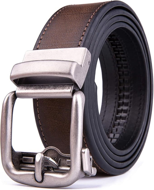 Fabio Valenti Men's Genuine Leather Ratchet Dress Belt with Automatic Buckle, Adjustiable Sizes, Handmade, All leather Strap
