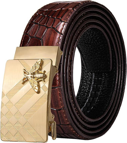 Dubulle Men's Ratchet Belt Gold/Black/Red/Green/Blue/White Automatic Buckle Business Casual Belt Gift - Adjustable Fit