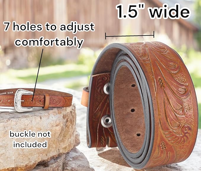 F&L CLASSIC Western Belt without buckle for men – Full Grain Leather Cowboy Belts for jeans - One Piece Leather strap belt