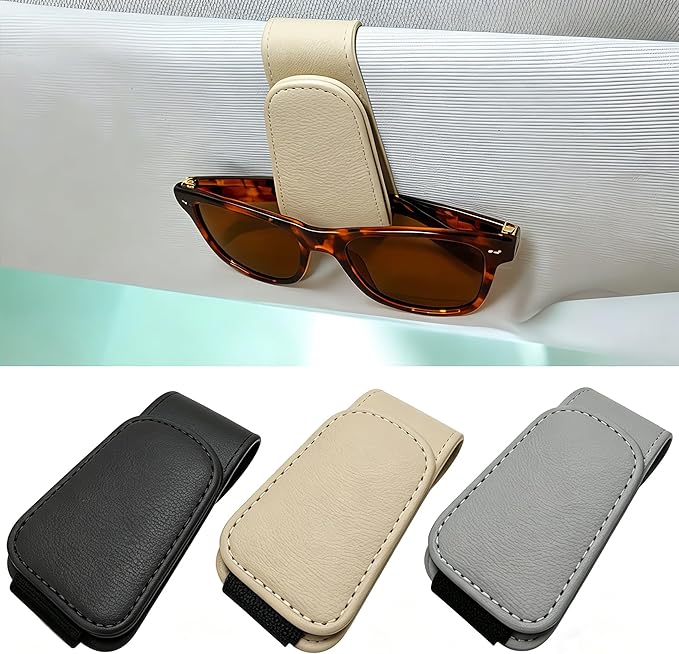 EldHus Car Sunglass Holder for Visor, Magnetic Car Eyeglass Holder Clip, Universal Vehicle Sunglasses Eyeglasses Mount, 1 Pack Beige