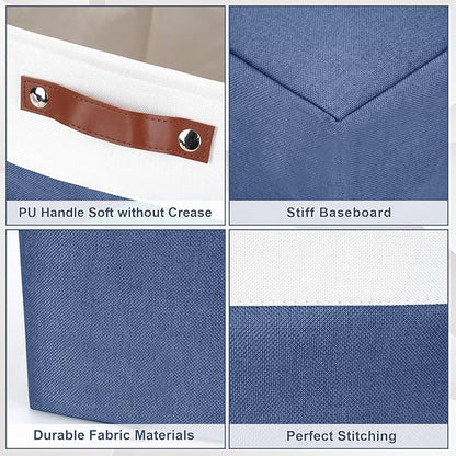 Bagnizer Collapsible Fabric Storage Cubes 11x11 Cube Storage Bins, 4 Pack Closet Baskets Box with Handles for Organizing, Shelf, Toys, Clothes, Home, Office, Nursery (Navyblue&White)