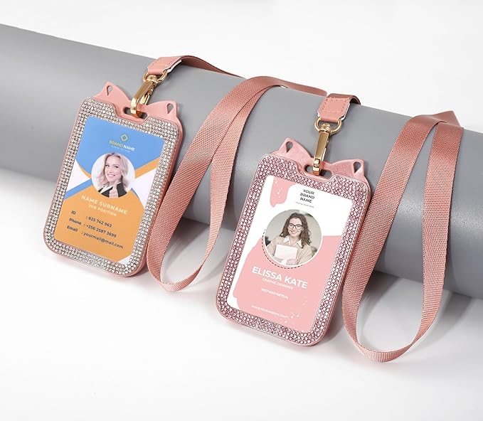 2 Pack Lanyards for ID Badge Holder Bling Sparkly Cute ID Card Holder with Lanyards for Women (Pink and White)