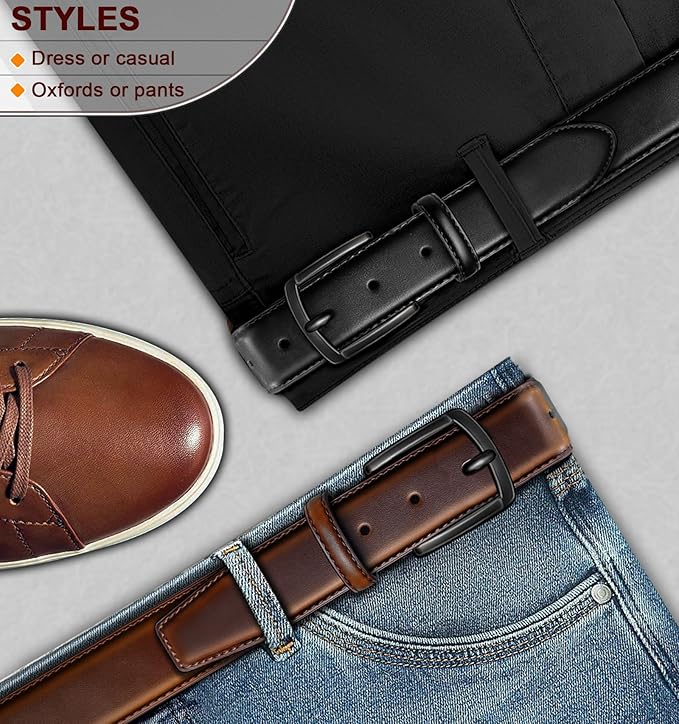 KEMISANT Men Belt 2Pack – Genuine Leather Belt for Men Dress Casual Golf Jeans 1 3/8"