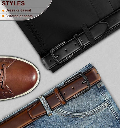 KEMISANT Men Belt 2Pack – Genuine Leather Belt for Men Dress Casual Golf Jeans 1 3/8"