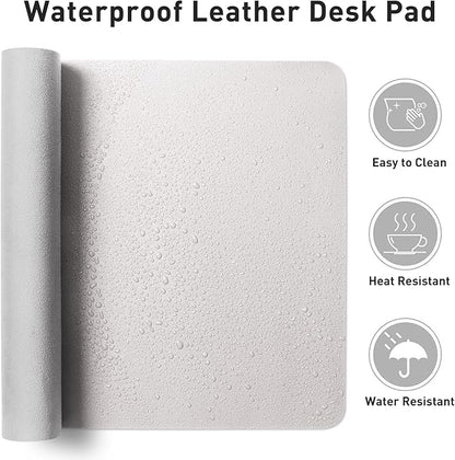 Aothia Large PU Leather Desk Pad Protector – Non-Slip Mouse Pad & Writing Mat for Office/Home, Waterproof, Easy to Clean (48" x 17", Pale Lavender White)