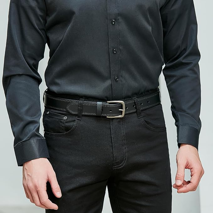 VATAN Men's Full Grain Leather Casual Every Day Jeans Belts, Handmade Men Leather Belt with Gift Box