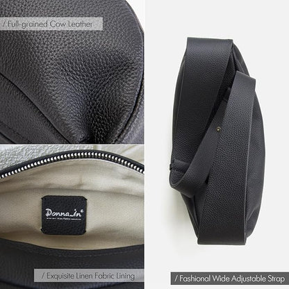 DONNAIN Genuine Leather Sling Bags Crossbody Women, Minimalist Style Casual Chest Bags with Wide Strap