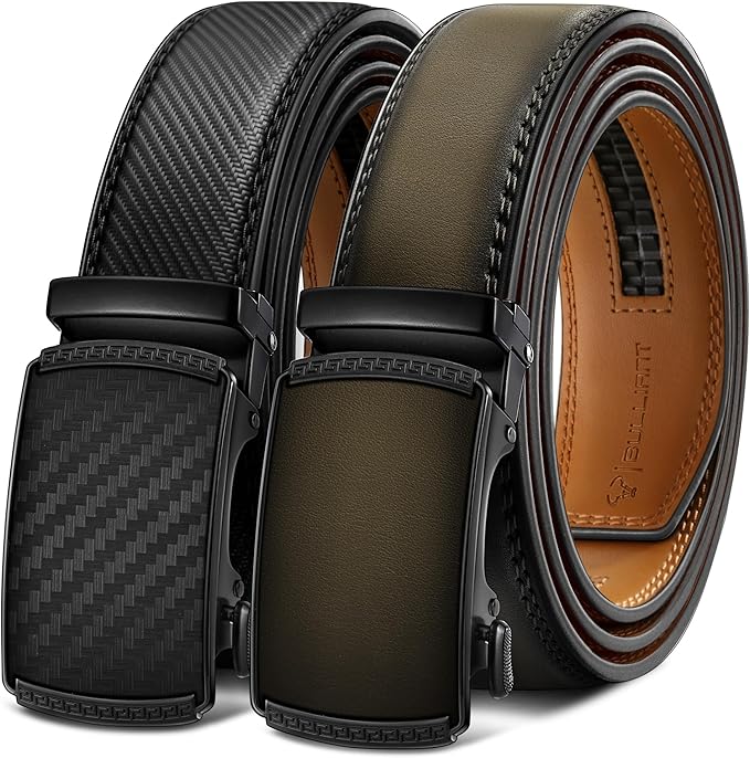 BULLIANT Men Belts 2 Pack,Ratchet Sliding Belt Adjustable For Gift Mens Dress Casual 1 3/8",Cut for Fit