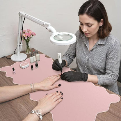 iCasso Leather Desk Pad Pink,Extra Large Mouse Pad for Desktop,Waterproof PU Nail Table Mat,Cute Scalloped Keyboard Mats for Women Girl,Non-Slip Desk Cover Mat for Office Home Dorm