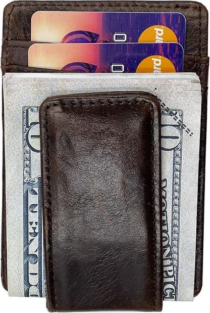 Money Clip RFID Front Pocket Wallet Men Leather Slim Minimalist Wallet