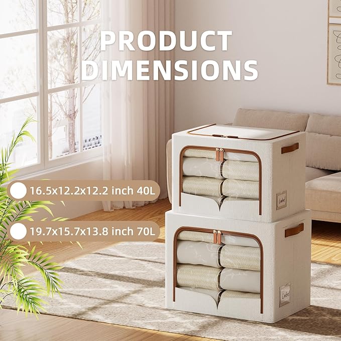 FHSQX 6 Pack Clothes Storage Bins - Foldable Storage Bins for Clothes Fabric Storage Box with Metal Frame (Cream White, 16.5x12.2x12.2 inch)