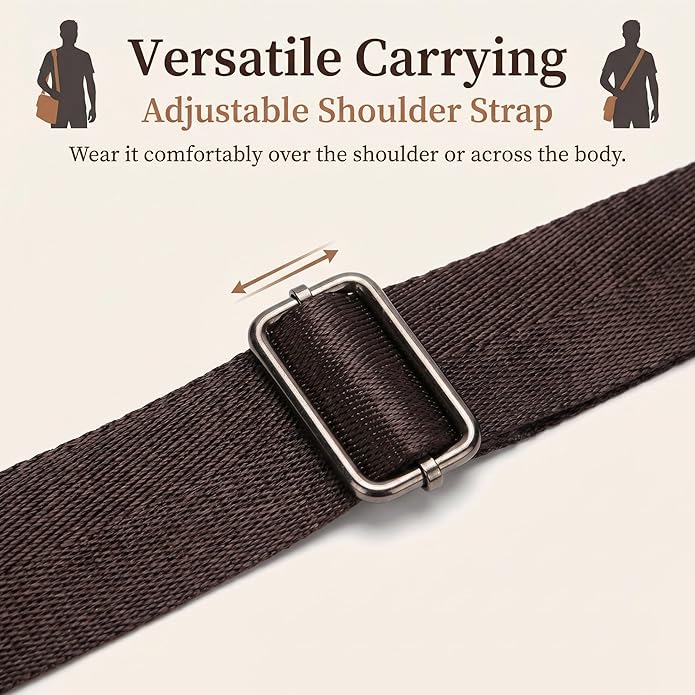 Vintage PU Leather Mens Messenger Bag - Slim Crossbody Shoulder Bag for Work, Travel & Daily Commute Casual Tablet Satchel