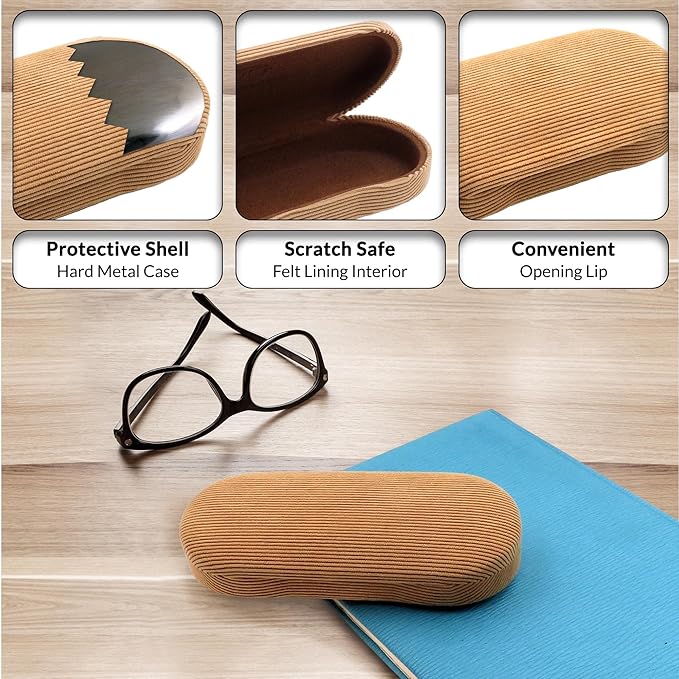 MyEyeglassCase Hard Shell Glasses case, Medium Eyeglasses Holder, Easy Open Lip for Men Women, Portable Sleeve Pouch & Cloth