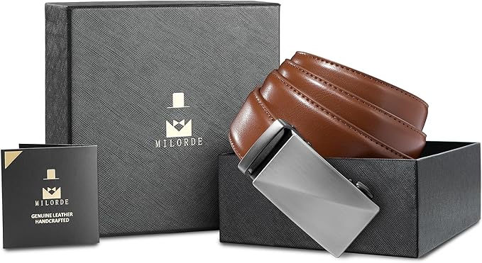 MILORDE Men's Leather Ratchet Belt - 35mm - Customizable Fit