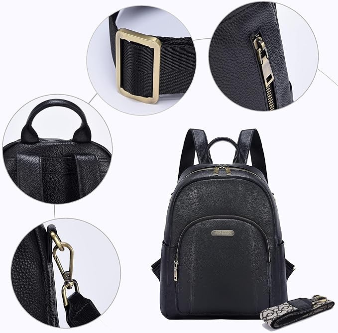 Women's Genuine Leather Backpack for Professionals, 12.9 Inch Laptop Backpack with Anti-Theft Pocket, Business Work Computer Bag for Office & Travel, Classic Black