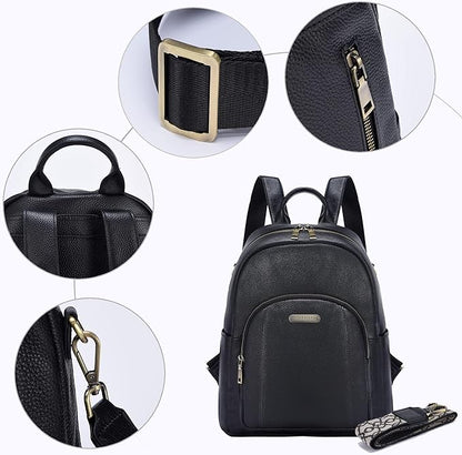 Women's Genuine Leather Backpack for Professionals, 12.9 Inch Laptop Backpack with Anti-Theft Pocket, Business Work Computer Bag for Office & Travel, Classic Black