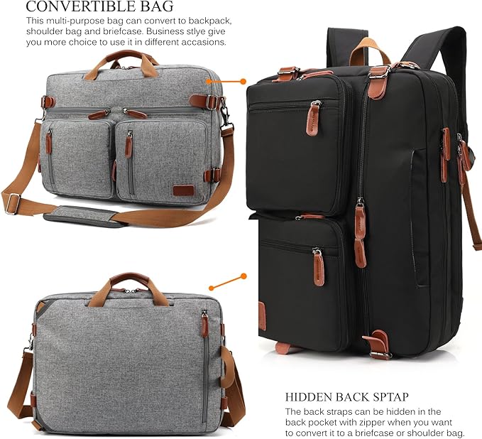 CoolBELL Convertible Backpack Messenger Shoulder bag Laptop Case Handbag Business Briefcase Multi-functional Travel Rucksack Fits 15.6 Inch Laptop For Men/Women (Grey)