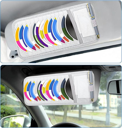 TIESOME CD Case Holder for Car, DVD Vehicle Visor Storage Organizer Large Capacity CD Visor Case Car Sun Visor Organizer with 12 DVD Storage Sleeves 1 Mesh Pocket 1 Pen Holder and Elastic Strap (Grey)