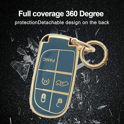 for Jeep Key Fob Cover Keychain Soft Full Protection Key Case Shell, Car Accessories for Man,Girls, Women, Compatible with Jeep Smart Key 3 4 5 Buttons Protector(Blue)