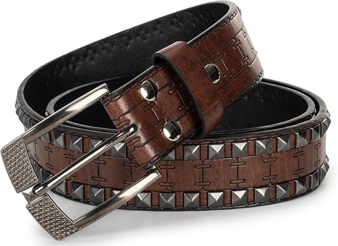 Mealah Vintage Western-Cowboy-Belt for Women Men - Carved Buckle PU Leather Waist Belts (for Waist 28"-38")