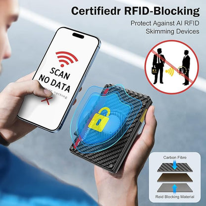 Wallet for Men with Tracker Tag Combo[iOS Only],Mens Wallet Minimalist Bifold,Wallet Men Slim Leather Slots Credit Card Holder|RFID Blocking,Pop Up Wallet Metal Aluminum with 9-13 Cards & ID Window