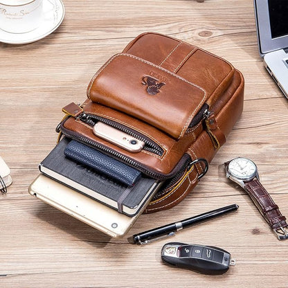BAIGIO Genuine Leather Small Messenger Bag for Men Crossbody Shoulder Bag for Ipad MIni Handbag Man Purse for Daily Business | Genuine Leather, Small, for Ipad Mini, Man Purse, for Daily Business