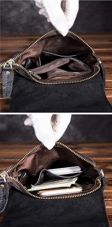 Le'aokuu Mens Genuine Leather Small Messenger Shoulder Satchel Phone Pouch Belt Waist Bag Pack