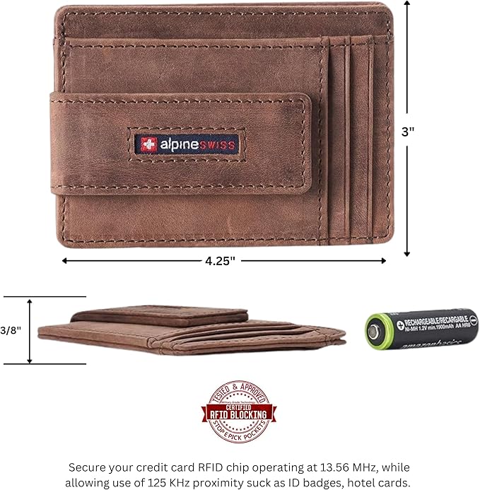 Alpine Swiss Harper Mens RFID Slim Money Clip Front Pocket Wallet Minimalist Leather ID Card Holder | RFID, Slim, Money Clip, Front Pocket, Minimalist, ID Card Holder