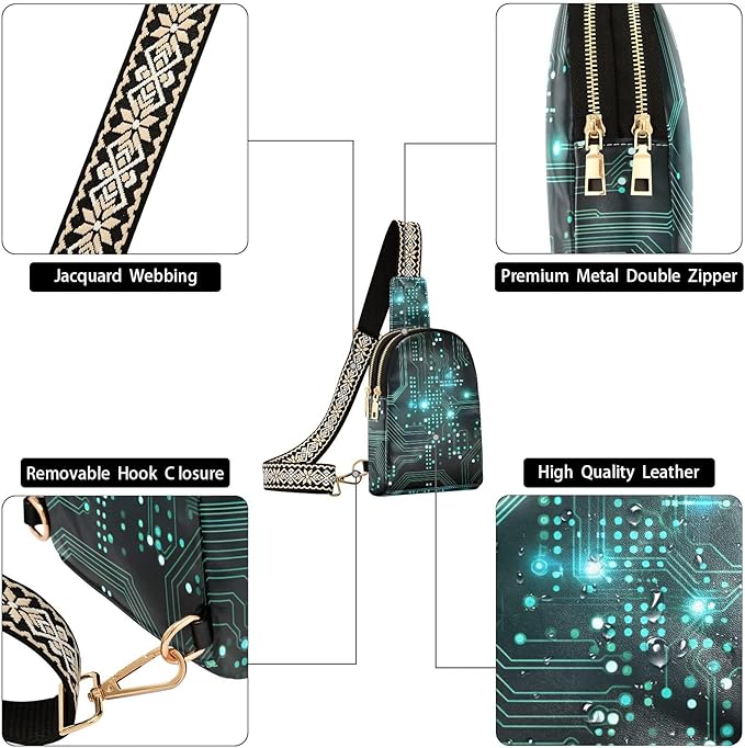 ZAZYXTJ Circuit Board Crossbody Sling Bag for Women Leather Small Chest Bag Adjustable Straps Daypack for Travel Sport Hiking