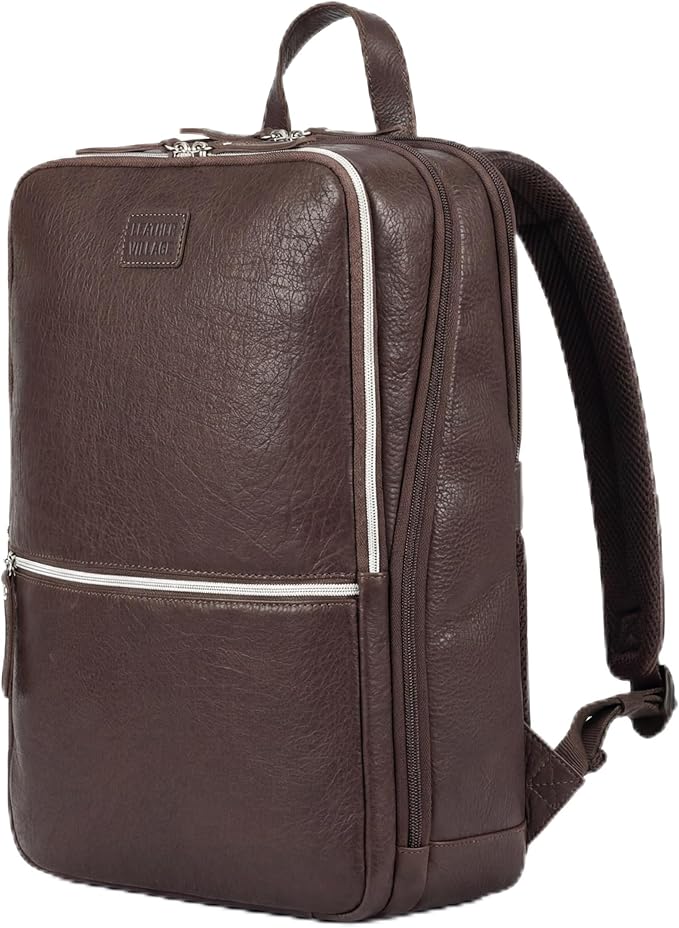 LEATHER VILLAGE Leather Laptop Backpack for Men | Chocolate Brown | Slim Professional Business Bag Fits 15.6”-Laptop | Water-Repellent Work & Travel Daypack with Trolley Strap