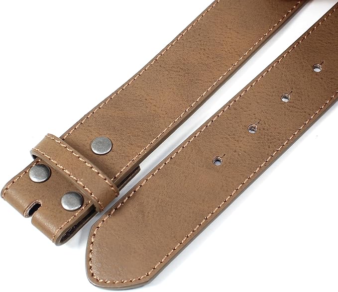 BC Belts Leather Belt Strap with Vintage Distressed Texture 1.5" Wide with Snaps and without Buckle