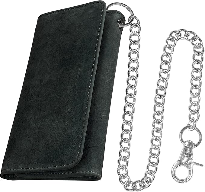 IBRO VINTAGE Motorcycle Chain Wallet for Men – Premium Cowhide Leather, RFID Tri-Fold Biker Wallet with Heavy Duty Chain for Bikers Truckers & Hunters, Credit Card Money Organizer Long Wallet | Long Trifold, RFID Blocking, Men's, Trucker Biker