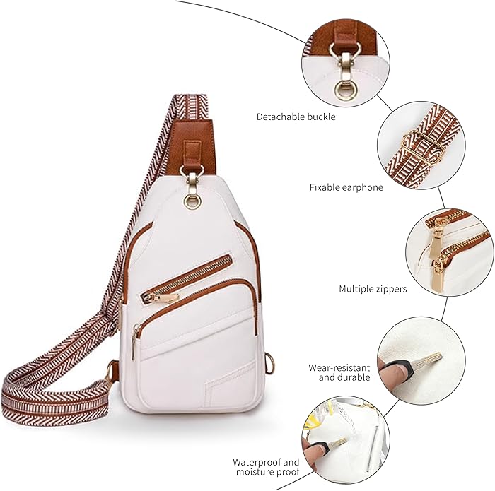 Sling Bag Set, PU Leather Sling Bag, Multi-Zipper Design for Travel, Outdoors, Valentine’s Day Gifts