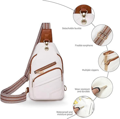 Sling Bag Set, PU Leather Sling Bag, Multi-Zipper Design for Travel, Outdoors, Valentine’s Day Gifts
