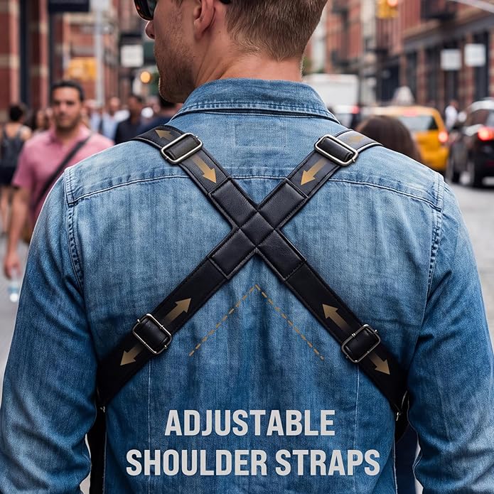Large Double Shoulder Armpit Bag for Men 2026 Upgraded Anti-Theft Underarm Holster Bag Vintage PU Leather Concealed Crossbody Wallet Phone Pouch for Travel Outdoor Cycling Work