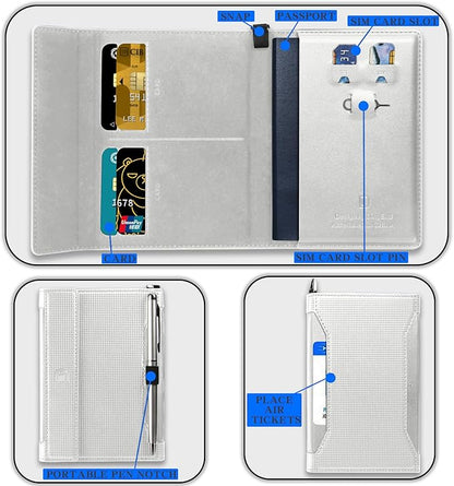 Passport Holder for Travel Essentials, RFID Blocking PU Leather Passport Wallet Cover Card holder Case Passport Book Holders for Women and Men, Grey
