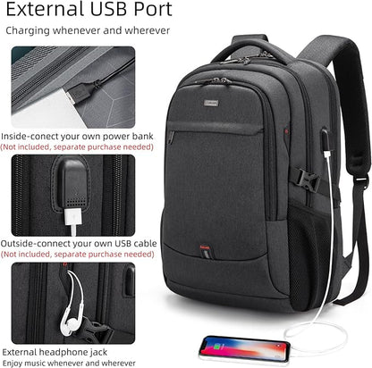 DUSLANG 17 Inch Laptop Backpack for Travel Water Resistant College Bookbag for Men/Women Laptop Bag with USB Charging Port and Tablet Sleeve Bag Compatible Protective Case, Black