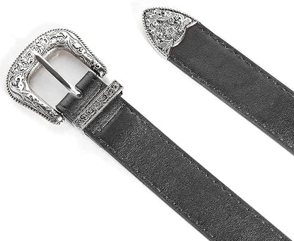 INOGIH Adjustable-Vintage-Western-Cowboy-Belt Women Men - Cowboy-Style Engraved-Buckle Belt for Jeans Pants Dresses